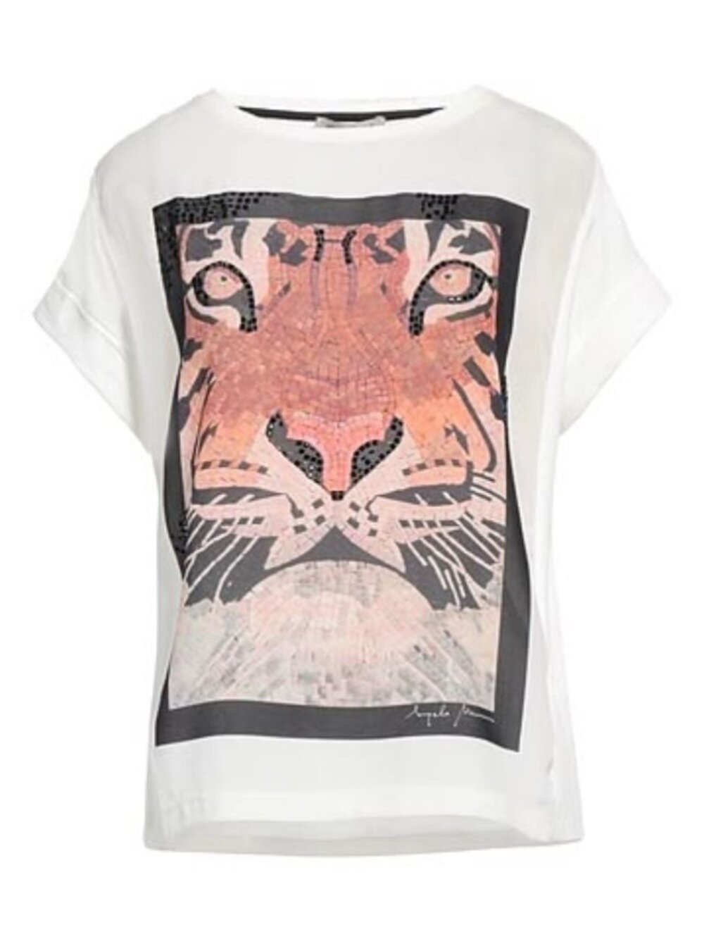 Italian Designer Angelo Marani Tiger Face Mosaic Silk Cotton T-shirt Sz S